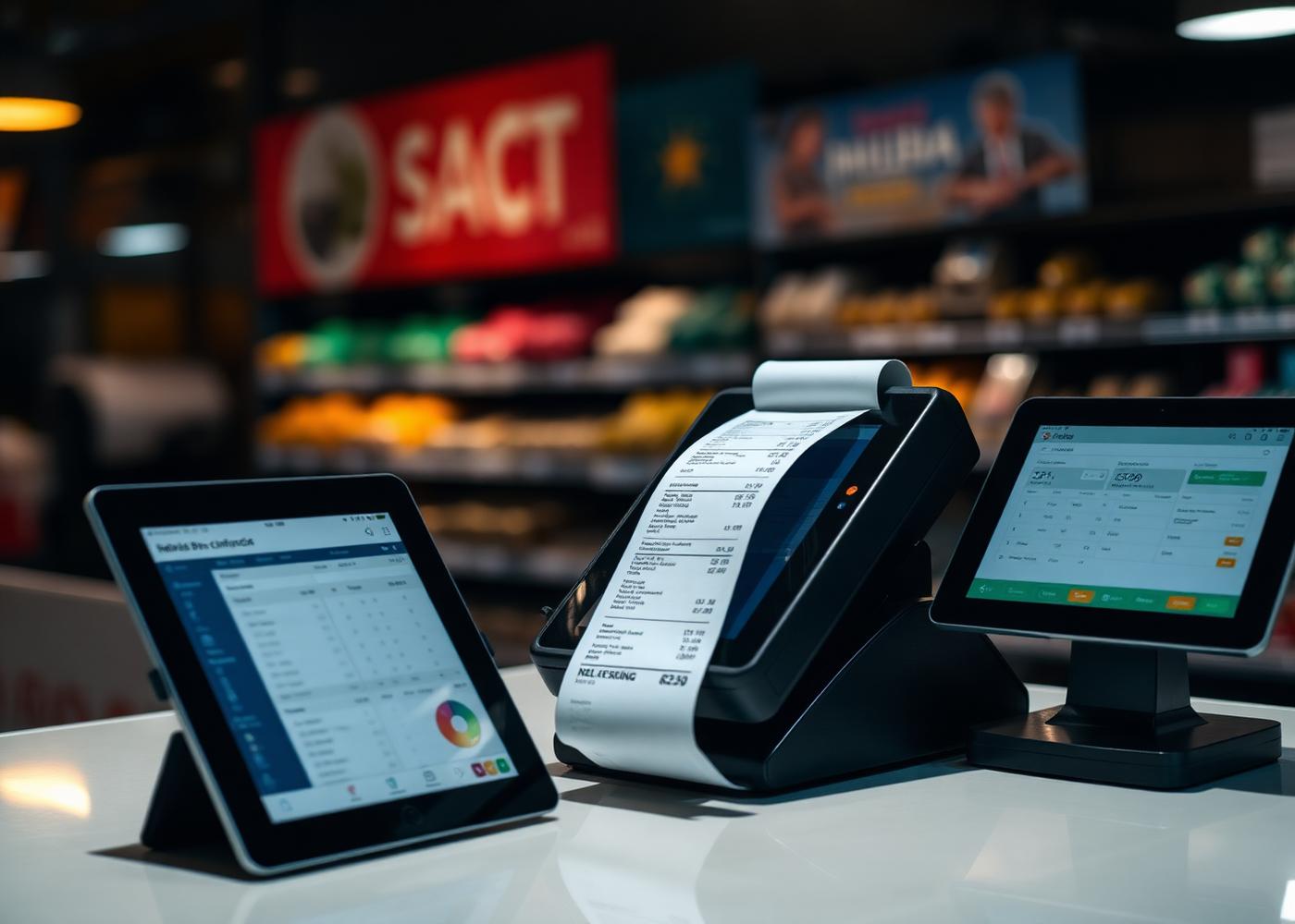 PDV emitindo cupom fiscal com tablet exibindo painel fiscal